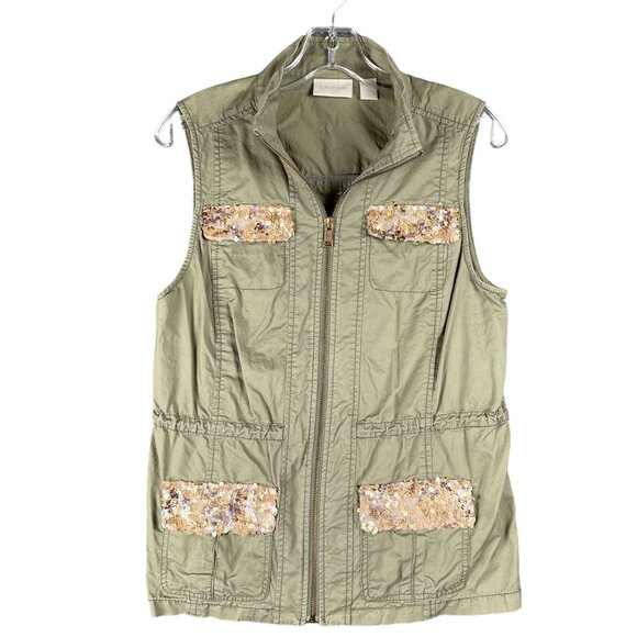 Chicos Womens Vest 0/S Green Office Work Career Sequin Capsule Everyday Minimal - Picture 2 of 13